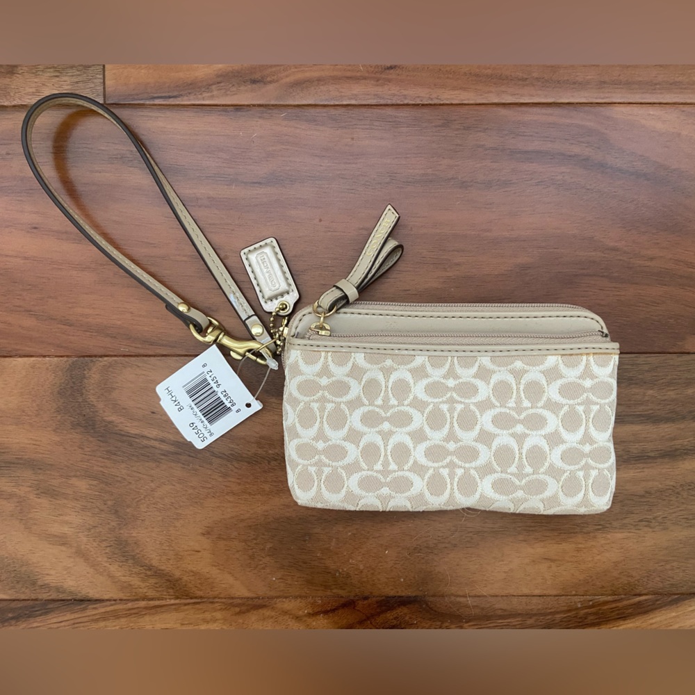 Coach Tan Wristlet with Signature Design